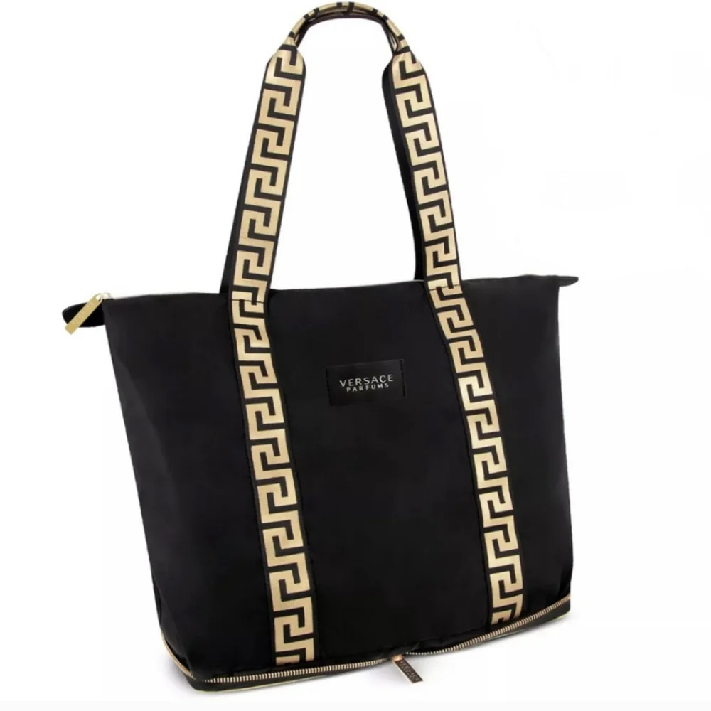 Versace Parfum Black & Gold  Logo Folding Tote Travel Gym Shoulder Bag